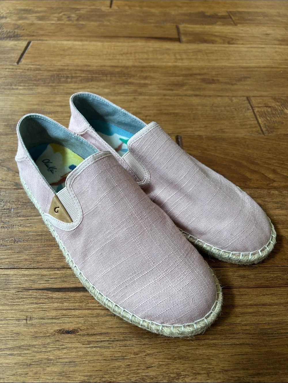 OluKai Kaula Pa'a Kapa Convertible Espadrille Flats Slip On Shoes Pink Linen 8.5